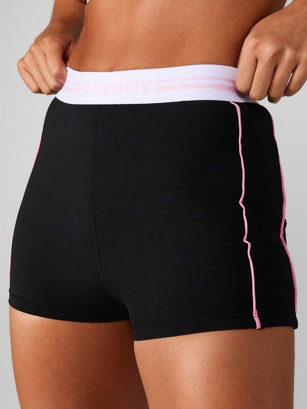 missguided Missguided x Playboy High Waisted Fitted Shorts With Pink Trim