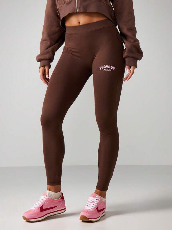 Missguided Missguided X Playboy High Waisted Leggings With Logo Print