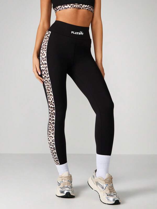 missguided Missguided x Playboy High Waisted Leopard Print Side Stripe Leggings