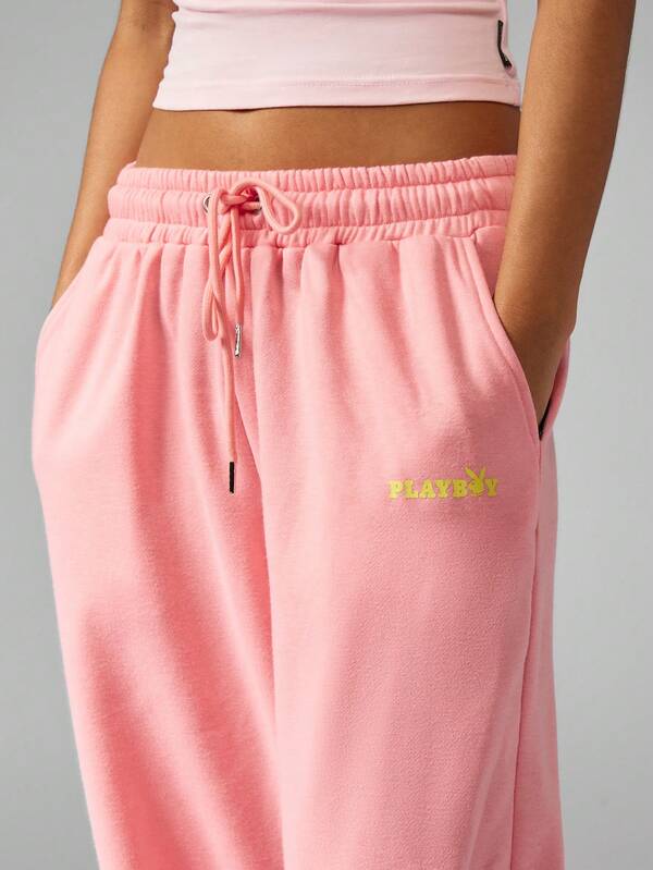 Missguided Missguided X Playboy High Waisted Loose Wide Leg Everyday Comfort Sweatpants
