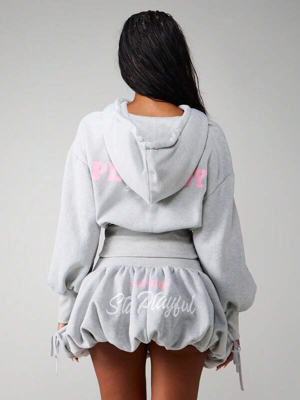 Missguided Missguided X Playboy Hooded Sweatshirt With Print And Drawstring