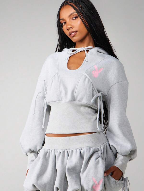 Missguided Missguided X Playboy Hooded Sweatshirt With Print And Drawstring