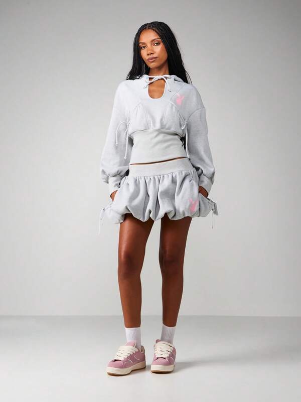 Missguided Missguided X Playboy Hooded Sweatshirt With Print And Drawstring