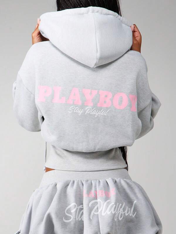 missguided Missguided x Playboy Hooded Sweatshirt With Print And Drawstring