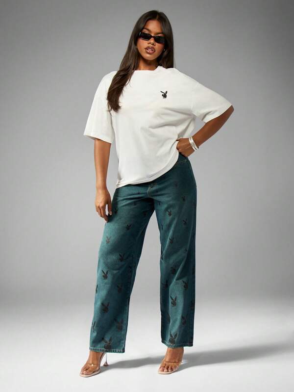 Missguided Missguided X Playboy Iconic Oversized Basic T-Shirt With Emblem