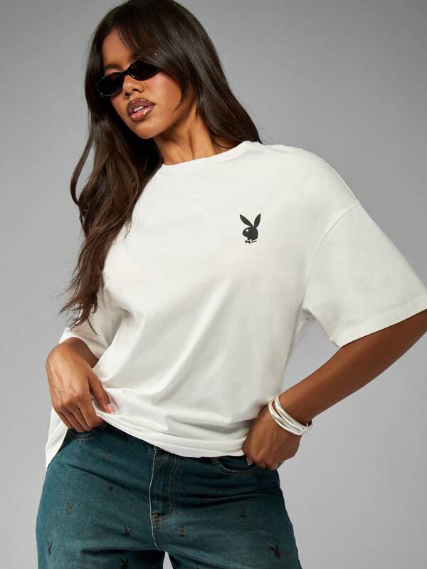 missguided Missguided x Playboy Iconic Oversized Basic T-Shirt With Emblem