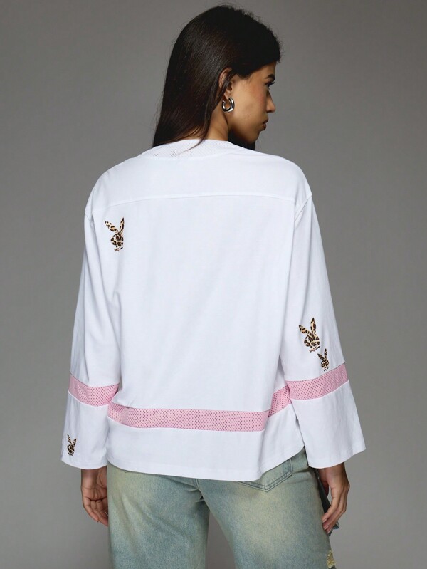 Missguided Missguided X Playboy Jersey V Neck T Shirt With Leopard Logo Print
