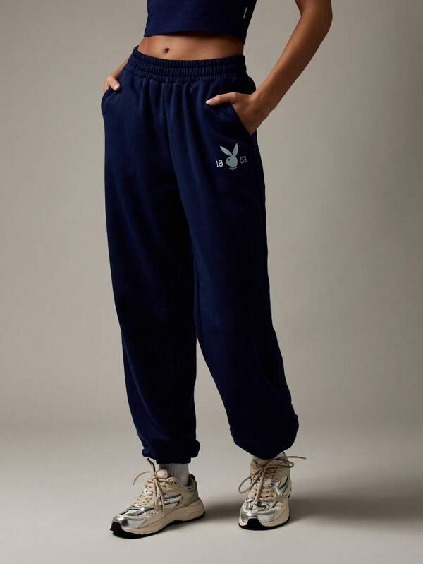 Missguided Missguided X Playboy Jogger Sweatpants With Side Pockets Cuffed Ankle