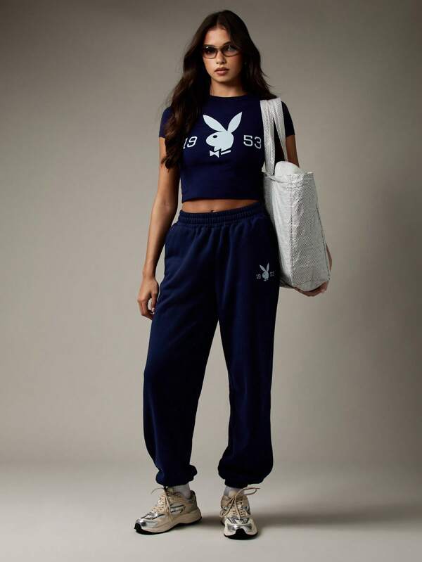 Missguided Missguided X Playboy Jogger Sweatpants With Side Pockets Cuffed Ankle