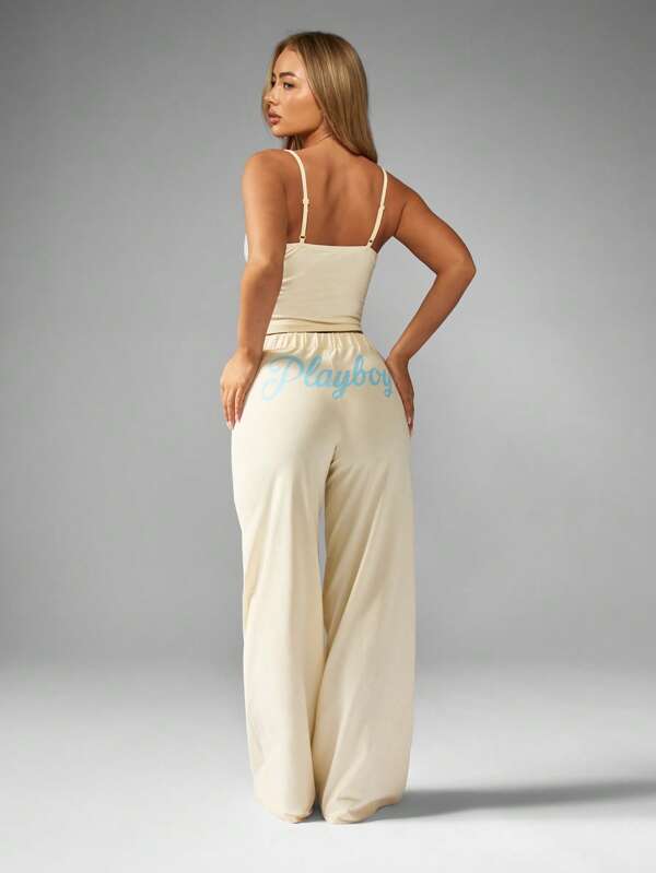 Missguided Missguided X Playboy Lace Trim Cami And Wide Leg Pajama Set With Bow Detail