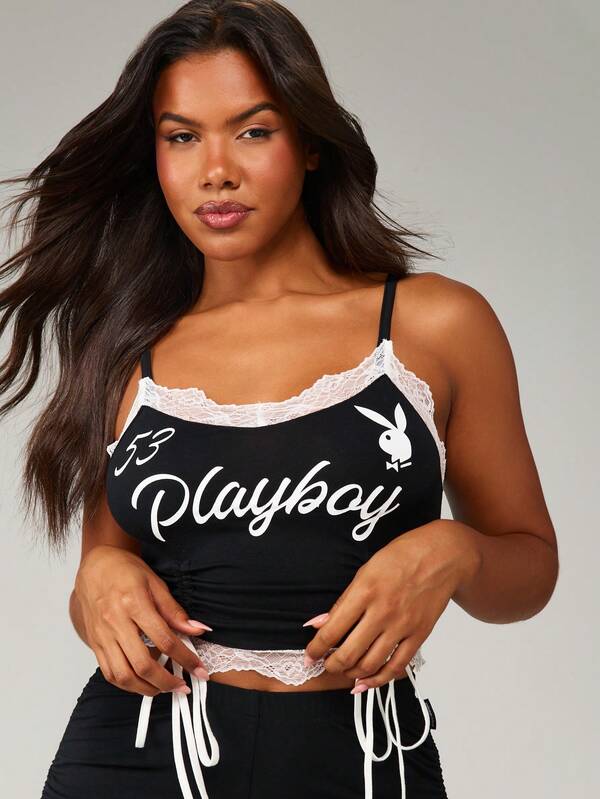 Missguided Missguided X Playboy Lace Trim Cami Top With Side Ties