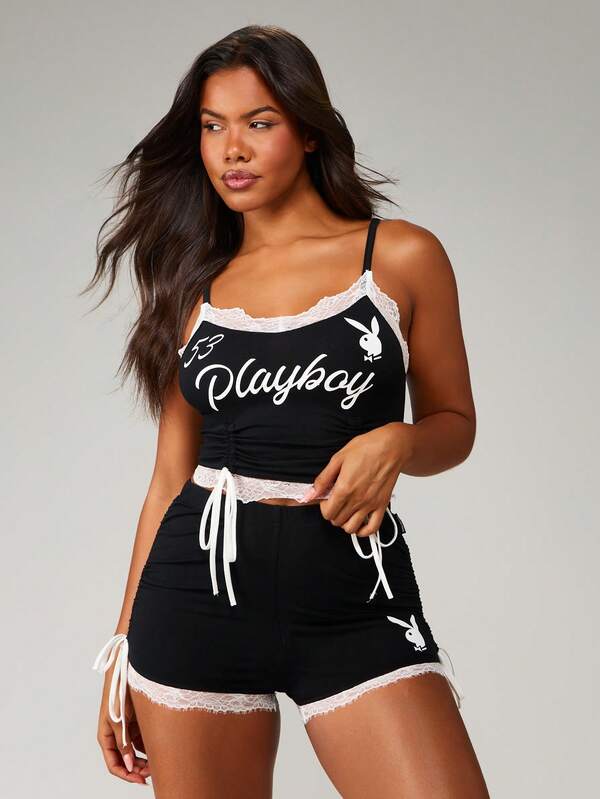 Missguided Missguided X Playboy Lace Trim Cami Top With Side Ties