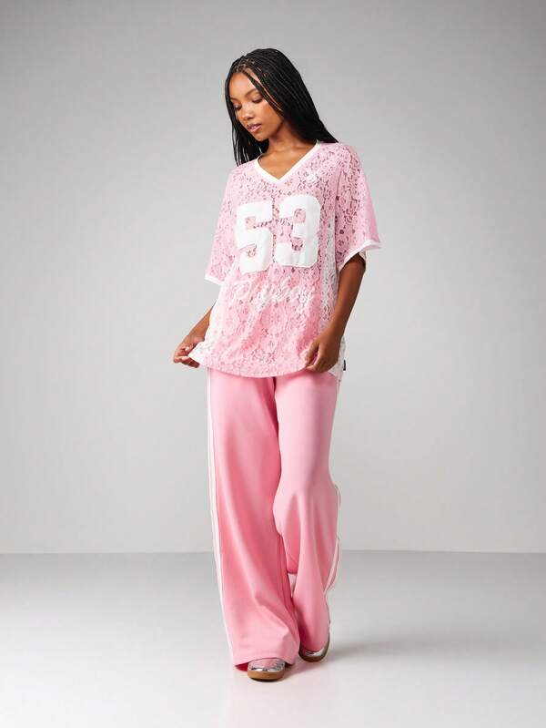 Missguided Missguided X Playboy Lace V-Neck T-Shirt With Number Print