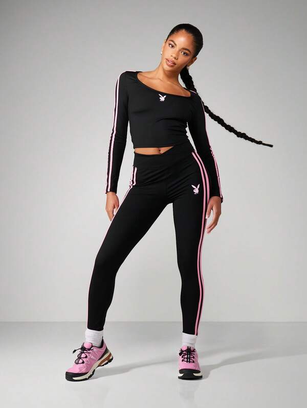 missguided Missguided x Playboy Leggings With Side Stripe Detail