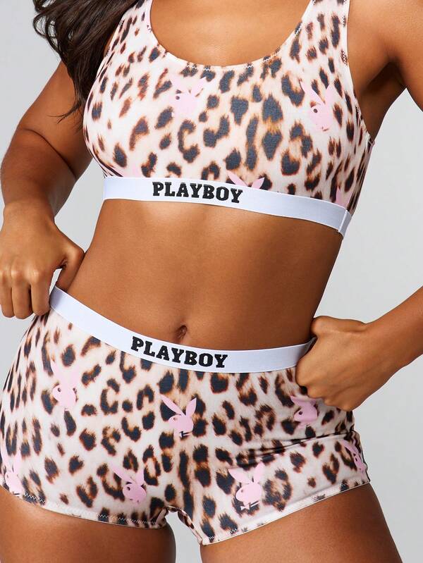 Missguided Missguided X Playboy Leopard Print Bralette And Panty Set