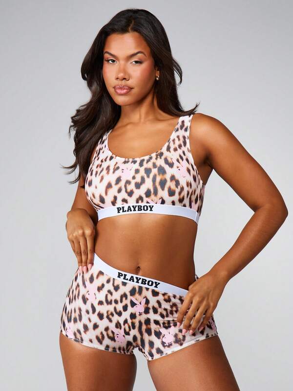 missguided Missguided x Playboy Leopard Print Bralette And Panty Set