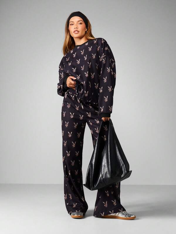 Missguided Missguided X Playboy Leopard Print Bunny Head Crew Neck Sweatshirt