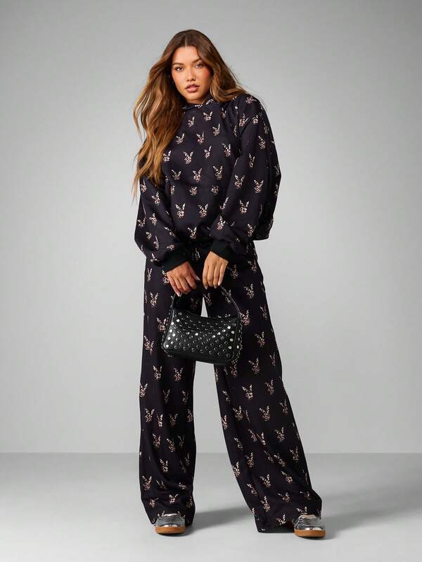 Missguided Missguided X Playboy Leopard Print Bunny Head Long Sleeve Hoodie