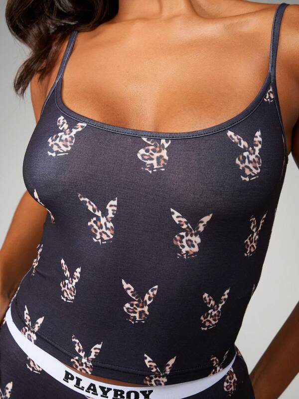 missguided Missguided x Playboy Leopard Print Bunny Logo Cami Top