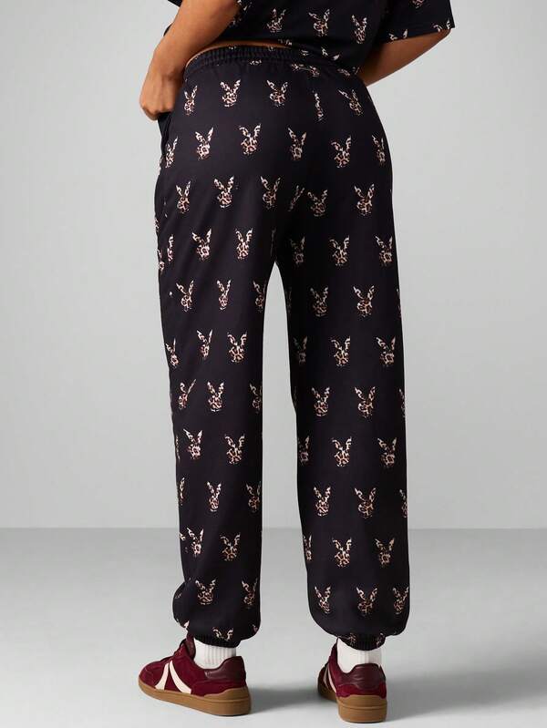 Missguided Missguided X Playboy Leopard Print Cuffed Joggers With Elastic Waist