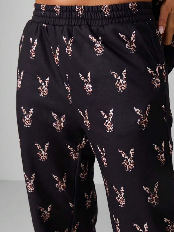 Missguided Missguided X Playboy Leopard Print Cuffed Joggers With Elastic Waist