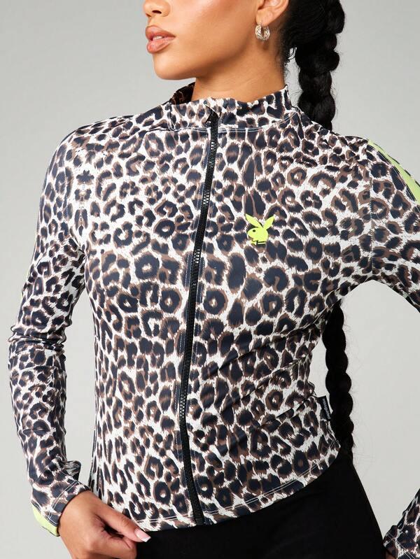 Missguided Missguided X Playboy Leopard Print Full Zip Track Jacket