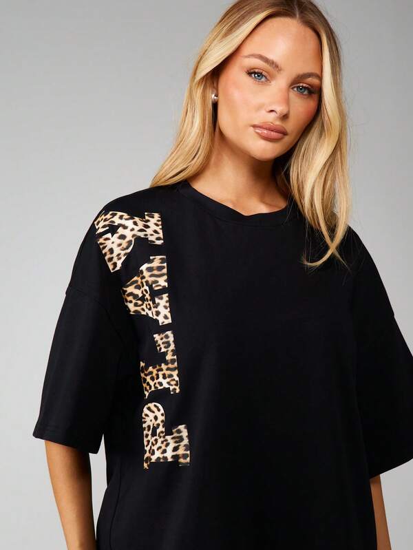 Missguided Missguided X Playboy Leopard Print Graphic Oversized T-Shirt