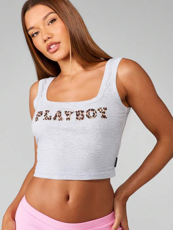 Missguided Missguided X Playboy Leopard Print Letter Logo Crop Tank