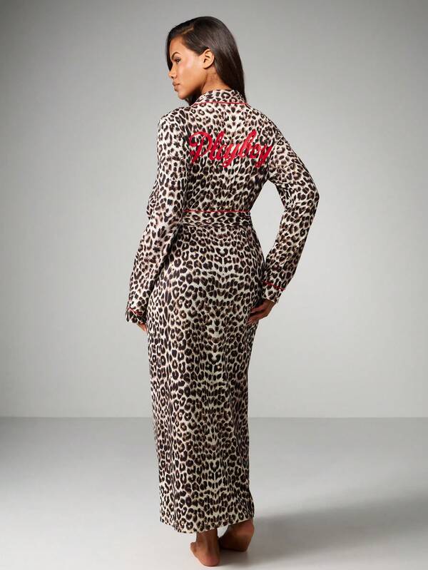Missguided Missguided X Playboy Leopard Print Long Sleeve Belted Robe