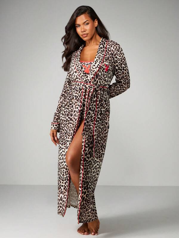 Missguided Missguided X Playboy Leopard Print Long Sleeve Belted Robe