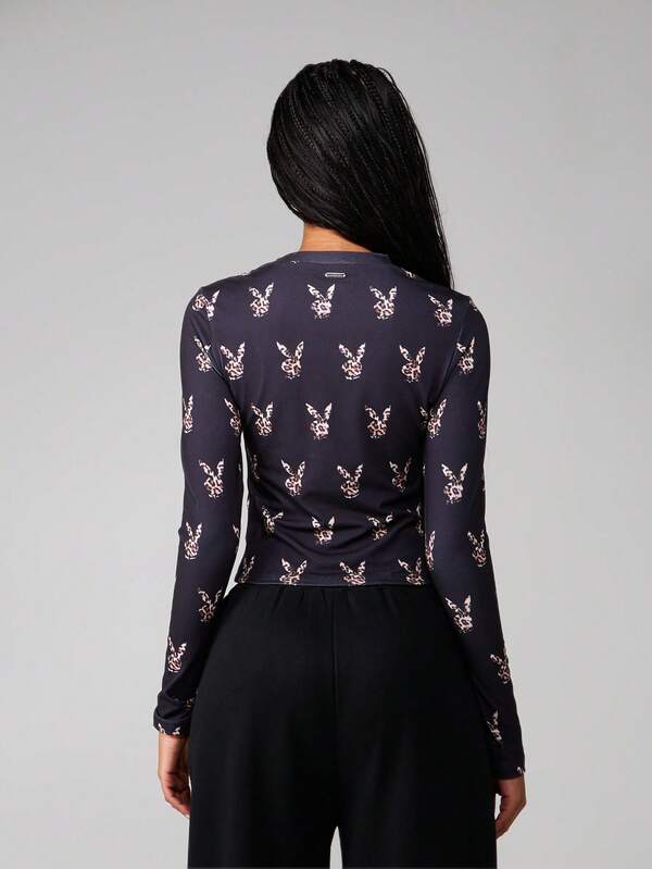 Missguided Missguided X Playboy Leopard Print Long Sleeve Crop Top