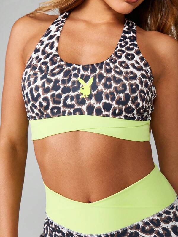 Missguided Missguided X Playboy Leopard Print Sports Set With Neon Trim