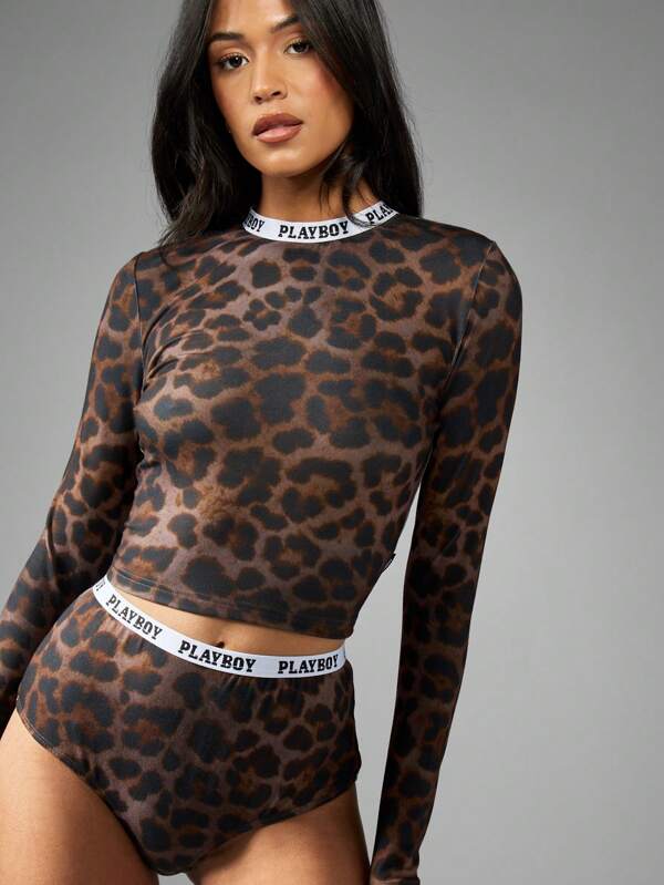 missguided Missguided x Playboy Leopard Print Top And Knickers Micro Shorts Two Piece Co Ord Set