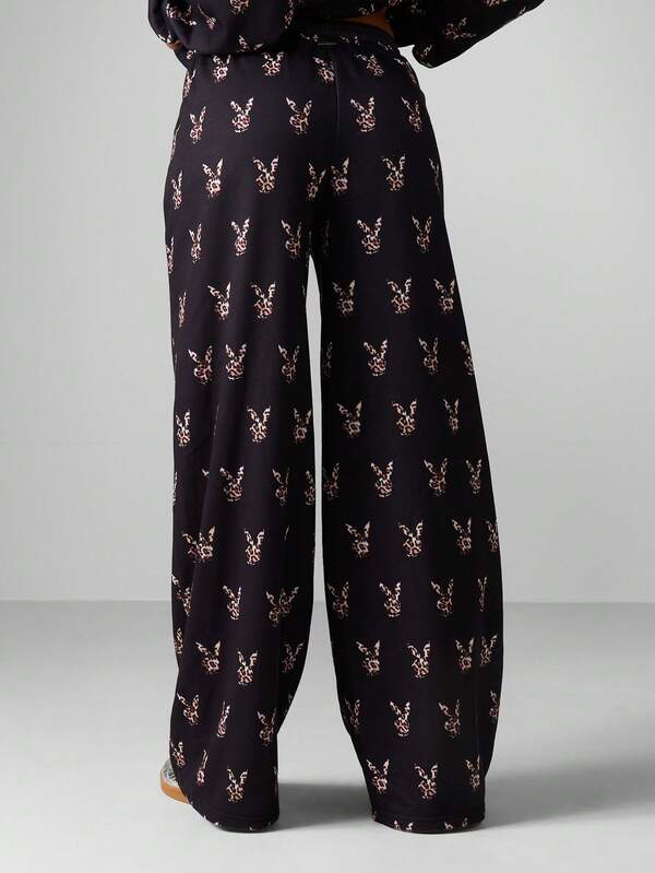 Missguided Missguided X Playboy Leopard Print Wide Leg Joggers With Drawstring