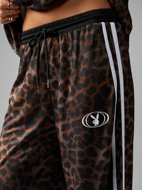 Missguided Missguided X Playboy Leopard Print Wide Leg Sweatpants With Stripes