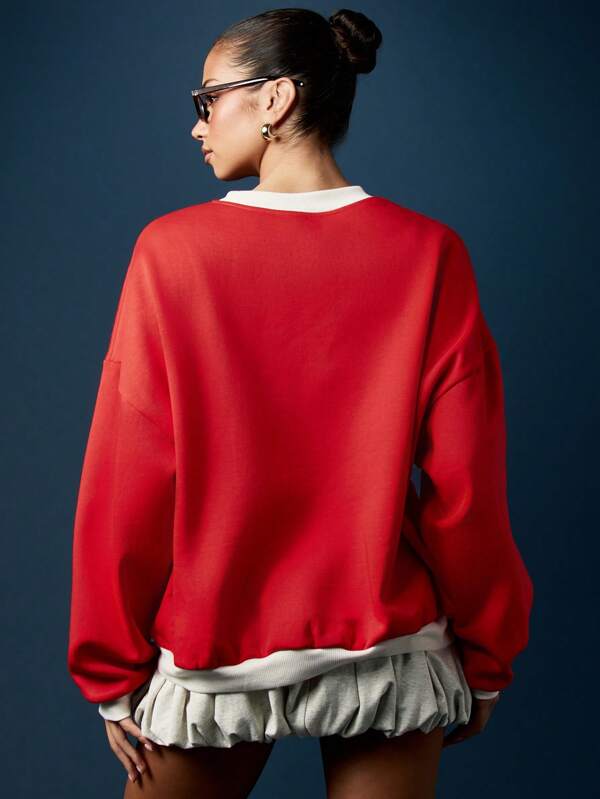 Missguided Missguided X Playboy Letter Print Crew Neck Sweatshirt With Ribbed Trim