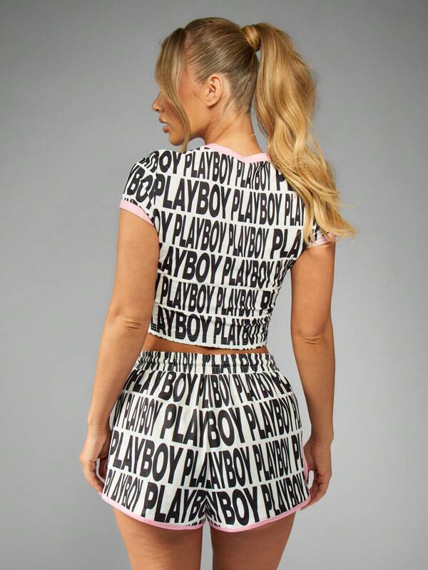 Missguided Missguided X Playboy Letter Print Short Sleeve Crop T-Shirt