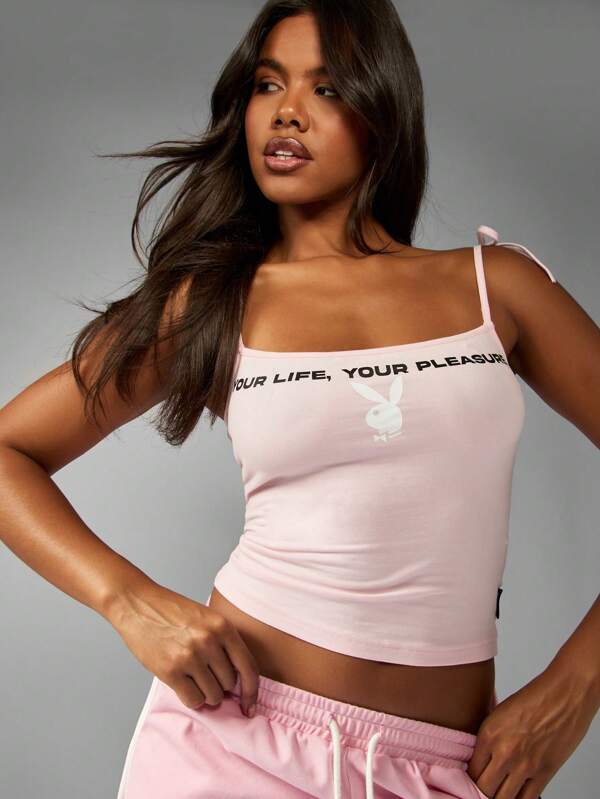 missguided Missguided x Playboy Logo Crop Cotton Thin Strap Tank Top