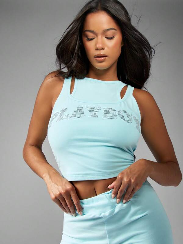 missguided Missguided x Playboy Logo Crop Tank Top With Cut Out Detail