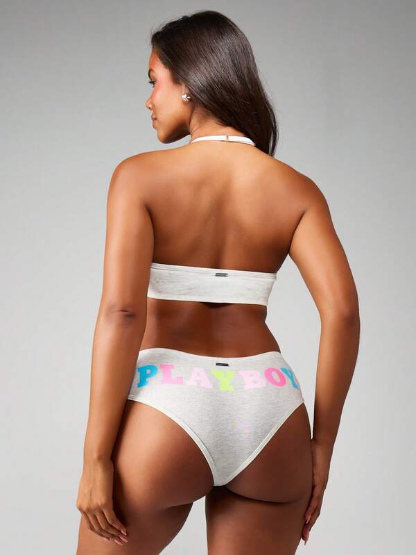 Missguided Missguided X Playboy Logo Halter Bralette With Matching Hipster Brief
