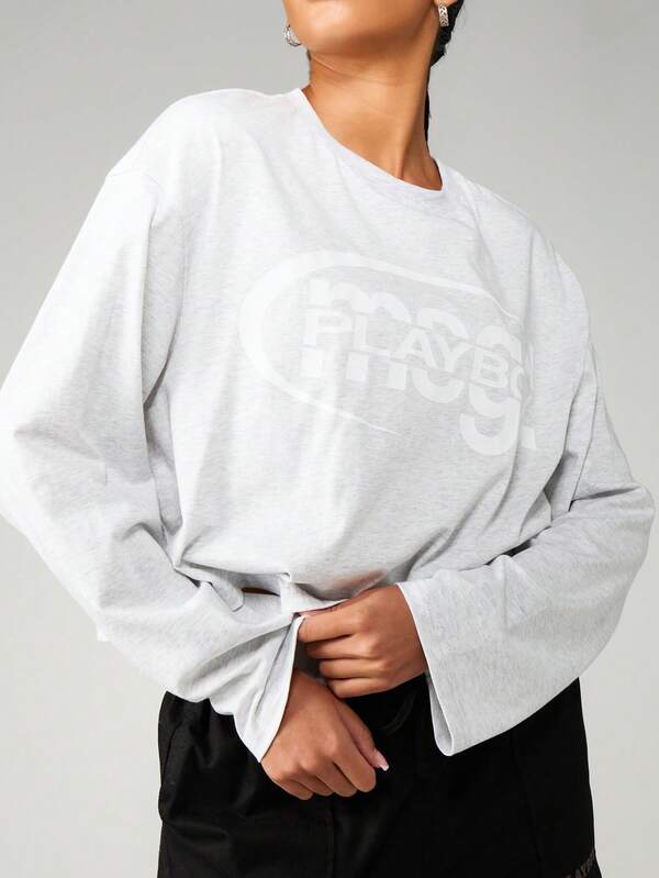 Missguided Missguided X Playboy Logo Long Sleeve Crop Sweatshirt