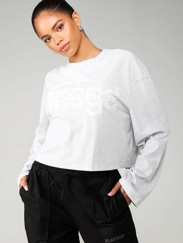 missguided Missguided x Playboy Logo Long Sleeve Crop Sweatshirt