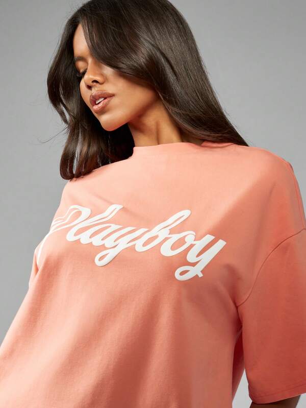 Missguided Missguided X Playboy Logo Oversized Short Sleeve Women T-Shirts