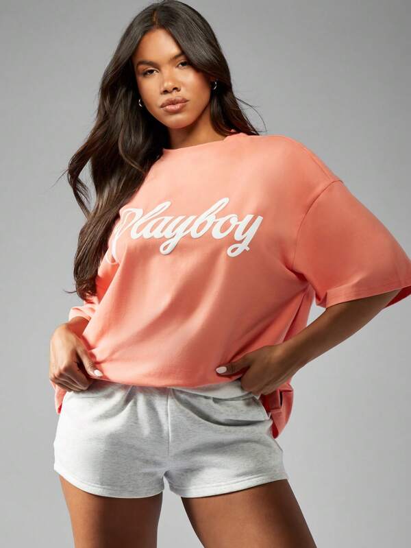 missguided Missguided x Playboy Logo Oversized Short Sleeve Women T-Shirts