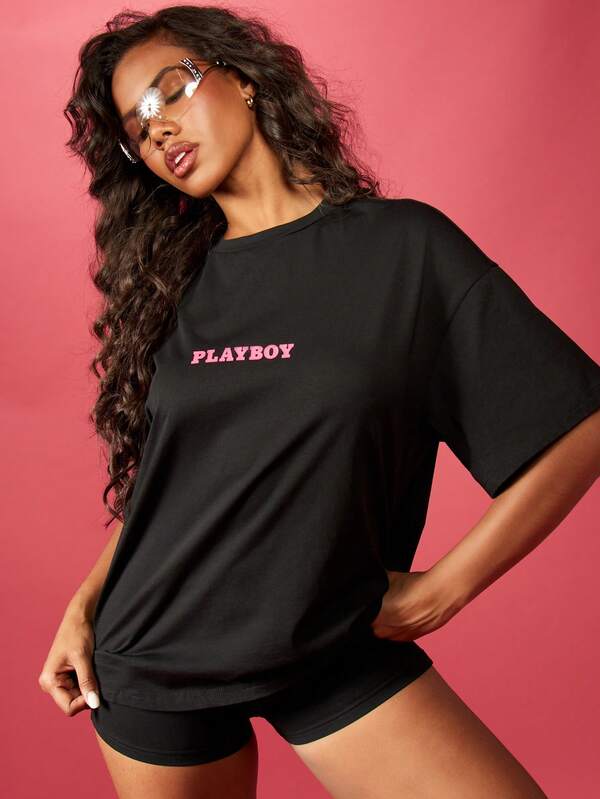 Missguided Missguided X Playboy Logo Print Cotton Oversized T-Shirt Basics