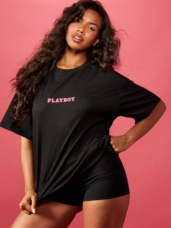 missguided Missguided x Playboy Logo Print Cotton Oversized T-Shirt Basics