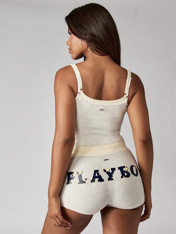 Missguided Missguided X Playboy Logo Print Crop Tank And High Waist Shorts Co Ord