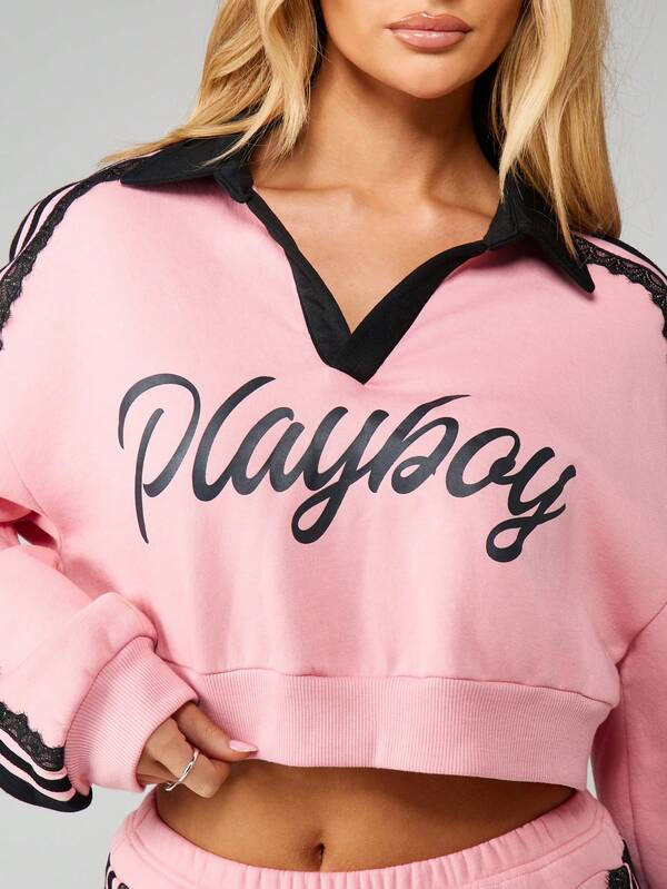 missguided Missguided x Playboy Logo Sweatshirt With Contrast Trim
