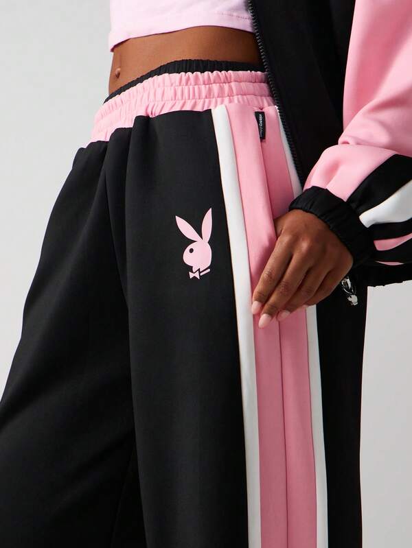 Missguided Missguided X Playboy Logo Wide Leg Sweatpants With Side Stripes