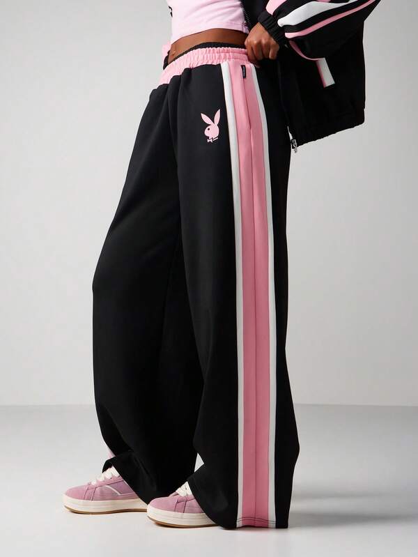 missguided Missguided x Playboy Logo Wide Leg Sweatpants With Side Stripes